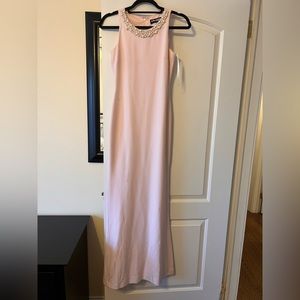 Karl Largerfeld Long light pink gown. With pearl collar embellishment